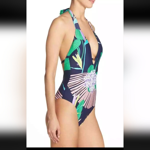 Trina Turk Blue Midnight Multicolor One Piece Swimsuit L77648 Size 12 - Picture 3 of 10